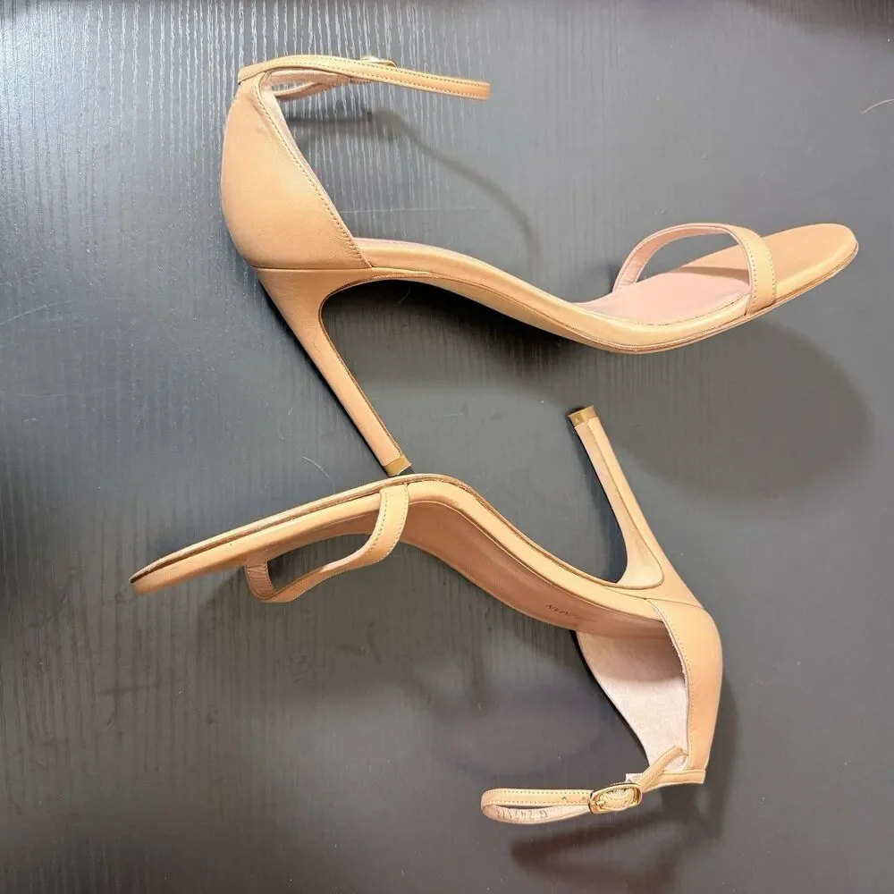 Stuart Weitzman Nudistsong Ankle-Strap Open-Toe Heels Sz 8